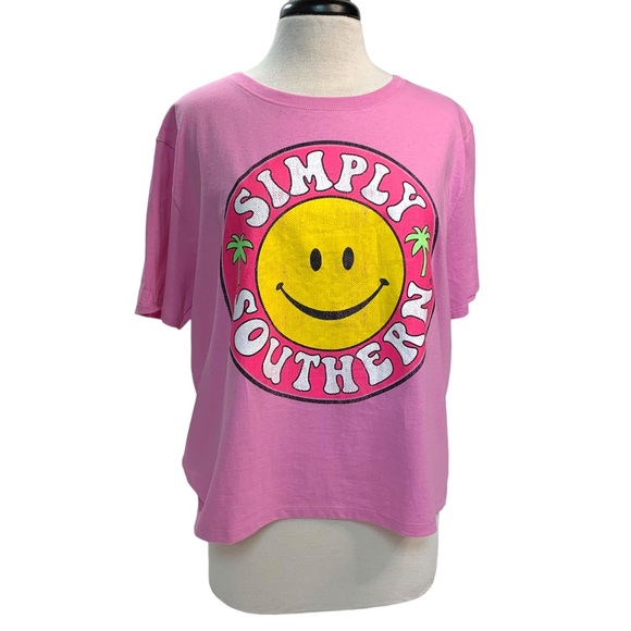 Simply Southern Smiley Face Crop Top Shirt - Picture 2 of 6